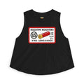 A black sleeveless muscle tank top featuring a vintage-style red, white, and yellow graphic on the chest that reads 'BOOSTIN' ROOSTERS 12 GAUGE 5'S XTRA LONG-RANGE' with a shotgun shell illustration.