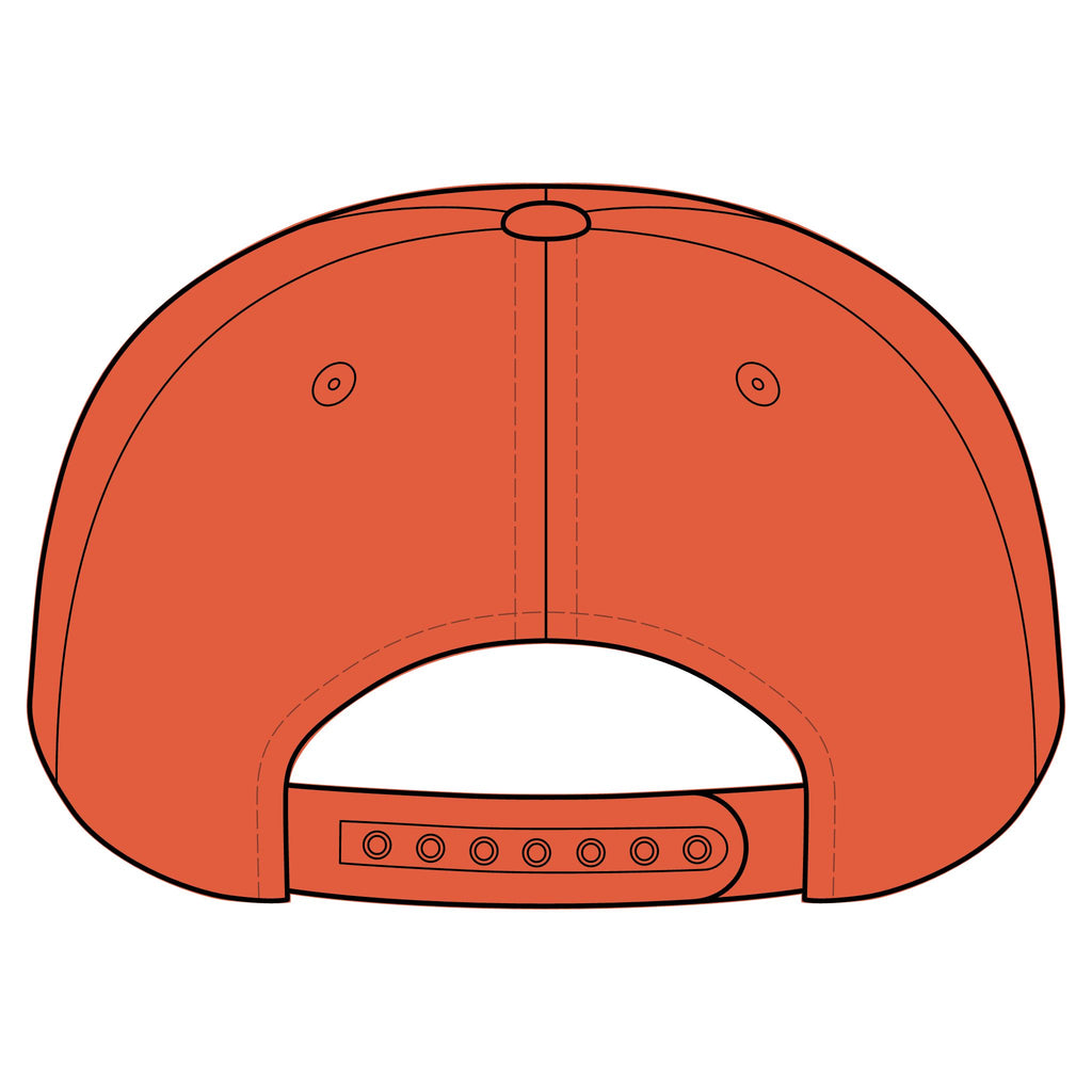 Back view of an orange cap on a white background