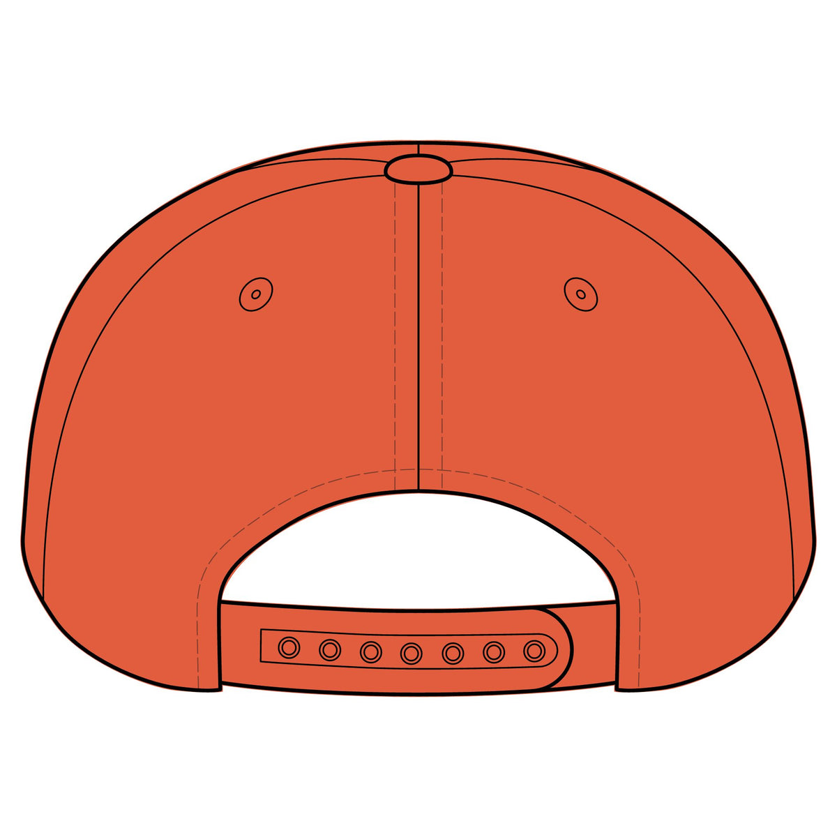 Back view of an orange cap on a white background