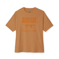 Dark orange t-shirt with orange print stating "BOOSTIN' ROOSTERS" and a pointing dog as well as "Always on point".
