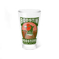 A clear pint glass featuring a vintage-style graphic with the words 'BOOSTIN' ROOSTERS' and 'PHEASANT CITY, U.S.