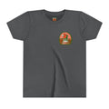 A dark gray short-sleeve crewneck t-shirt featuring a small pheasant head graphic on the left chest.