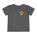 A grey short-sleeve crewneck t-shirt with a Boostin' Roosters graphic print on the left chest.